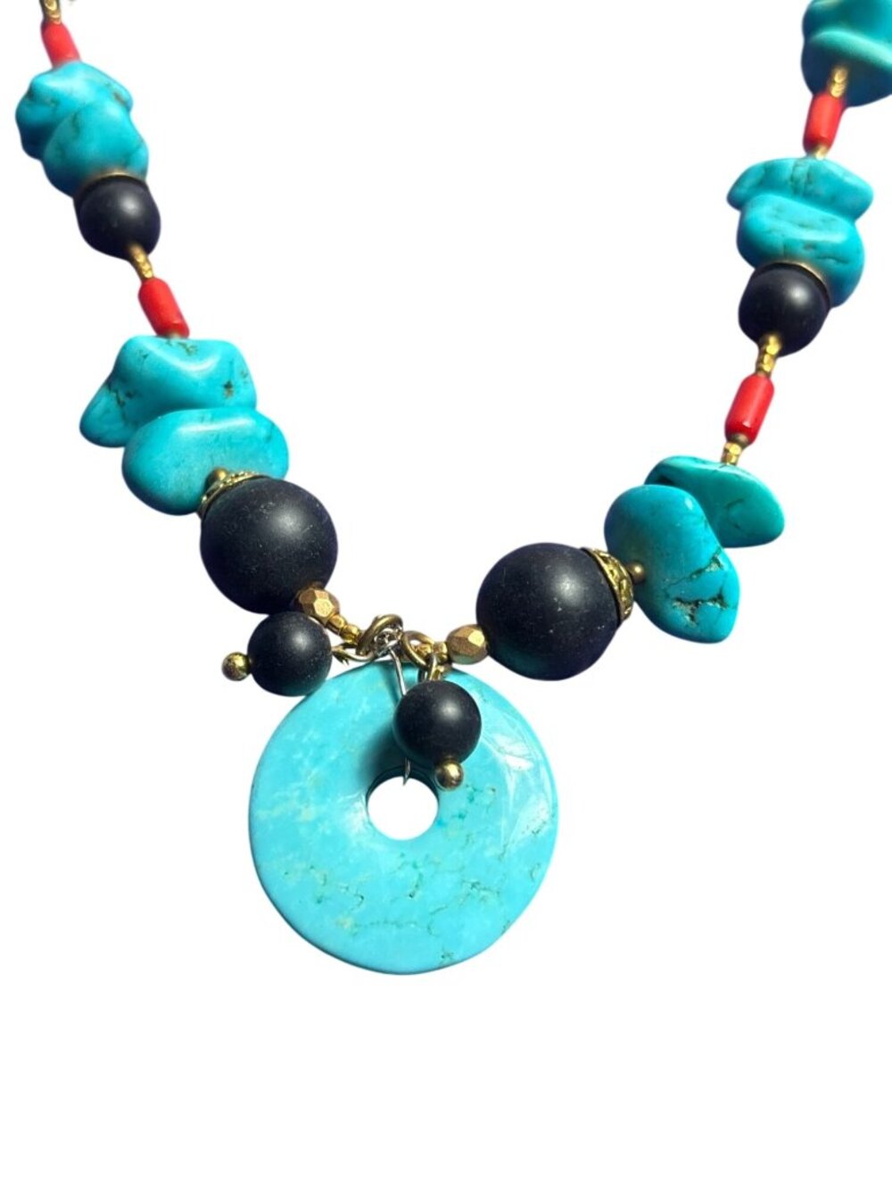 Dyed Howlite Faux Turquoise Faux Coral Black Stone Beaded Necklace Clasp